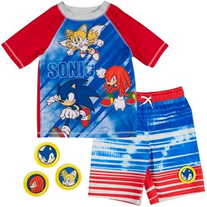 Sonic the Hedgehog Knuckles The Tails Little Boys Rash Guard and Swim Trunks Outfit Set Blue 7 - 1 of 4
