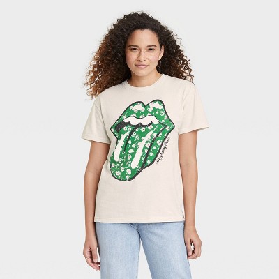 Women's St. Patrick's Day The Rolling Stones Shamrock Logo Short Sleeve Graphic T-Shirt - White