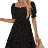 Womens Square Neck Printed Smocked with Ruffle Trim Lace Up Dress - 4 of 4