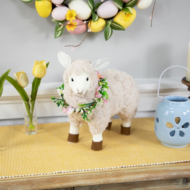 Northlight Standing Sheep with Floral Wreath Easter Decoration - 12.5" - Beige, 3 of 7