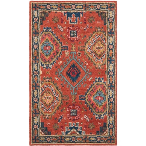 2x3' Wool Hand Knotted Rug, Red/Navy/Gold w Pad – furniturebrokerslakeway