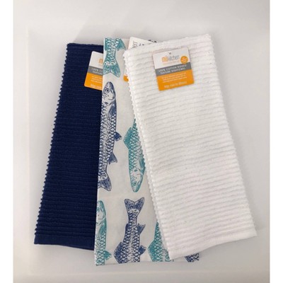 3pk Designer Fish Print Kitchen Towels - MU Kitchen