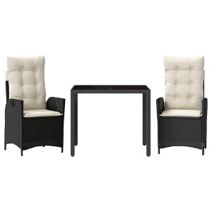 vidaXL Patio Dining Set Black PE Rattan 3 Piece Set Adjustable Armrests - 1 of 4