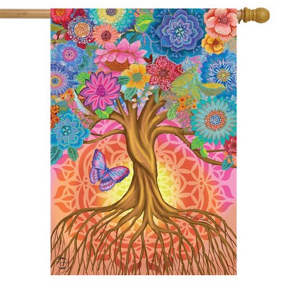 Spring Floral Butterfly Tree of Life Rectangular Polyester Flag