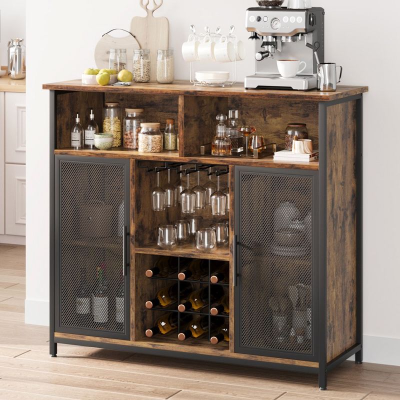Whizmax Wine Bar Cabinet, Industrial Liquor Storage Cabinet with Wine Rack and Glass Hanger, Wood Wine Cabinet for Kitchen Dining Room, Rustic Brown, 1 of 7