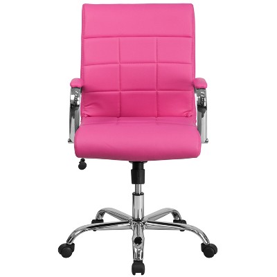 Vivian Mid-Back Pink Vinyl Swivel Executive Chair with Chrome Base