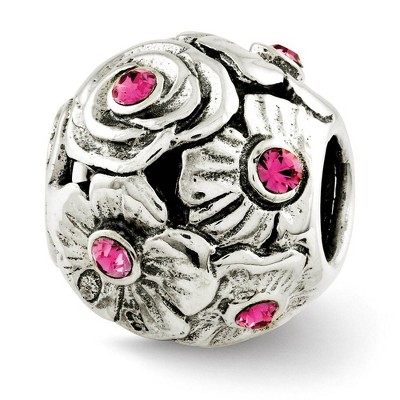 Black Bow Jewelry Sterling Silver with Pink Crystals Flower Bead Charm
