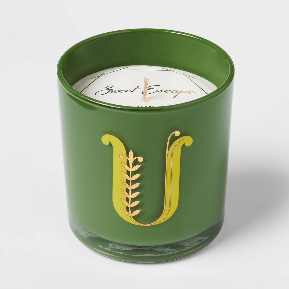 7oz Sweet Escape Monogram 'U' Green Candle - Opalhouse