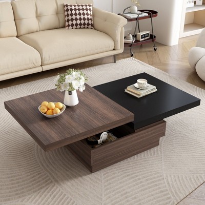 PAGED Rotatable Top Coffee Table Modern Square Center Table with Hidden Storage Space, End Table for Living Room