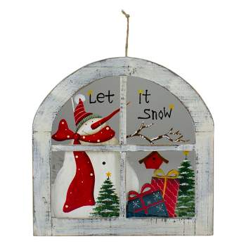 Northlight White Rustic "Let It Snow" Snowman Glass Window Scene Christmas Wall Decor