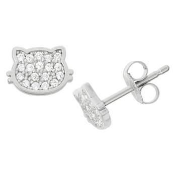 0.19 CT. T.W. Children's Pave Cubic Zirconia Kitty Cat Stud Earrings In Sterling Silver