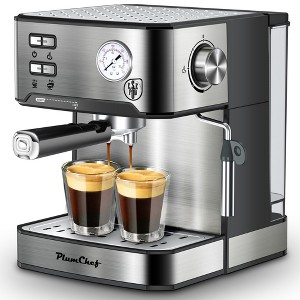 FONTOI Coffee Maker 20 Bar Espresso Machine with Milk Frother, ESE Pod Compatible, Single and Double Shot, Home Barista, Silver 9.25"* 10.63"*11.22" - 1 of 4