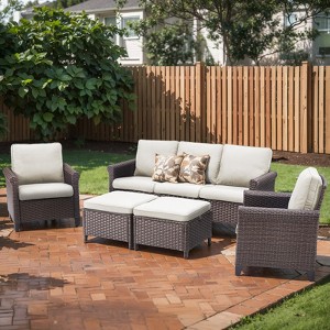 Buenhomino 5-Piece Outdoor Set – Sofa, 2 Single Chairs & 2 Ottomans, Handwoven Wicker, Steel Frame, Weather-Resistant Cushions for Patio - 1 of 4
