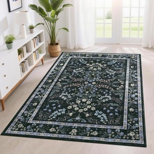 Washable Rug - Modern Floral Non-Slip Carpet Low Pile Non-Shedding Stain Resistant Floor Mat for Bedroom Living Room Nursery - 1 of 4