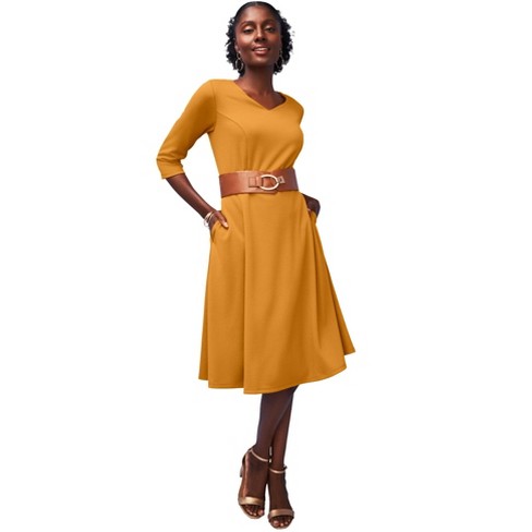 Jessica London Women s Plus Size Sweetheart Neckline Ponte Dress 22 W Rich Gold Target