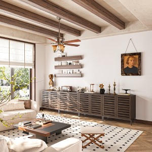 Farmhouse Sideboard Buffet Storage Cabinet with Strip Skeleton Door and Adjustable shelves, for living room dining room kitchen - 1 of 4