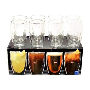 Ozeri Set of 8 Double Wall 12oz Hot and Cold Drink Glasses, Moderna Artisan Series