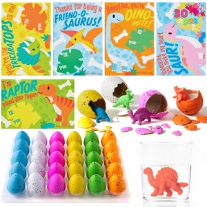 Joyfy 30 Packs Valentines Day Assorted Dinosaurs with Eggs & Cards for Kids' Classroom Exchange Gifts Valentine’s Party Favor - 1 of 4
