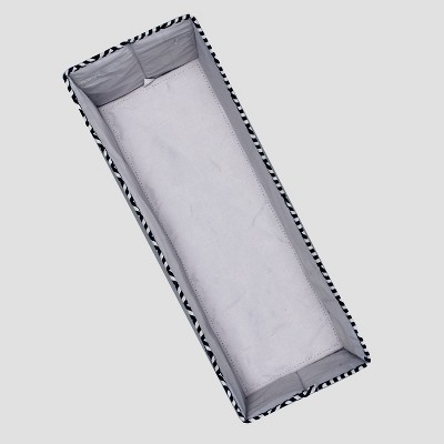 White MDF Side Table with Dark Blue Fabric Storage Bin