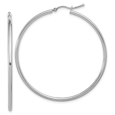 Black Bow Jewelry 2mm Round Hoop Earrings in 14k White Gold, 51mm (2 Inch)