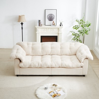 MAYEERTY 99.2 Inch Chenille Modern Comfort Deep Seat Sofa Upholstered Fluffy Cloud Sofa Beige Living Room Bedroom Office Apartment