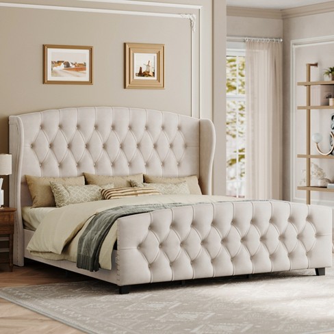 Vasagle King Bed Frame With Tall Headboard Upholstered Platform Bed Frame King Size With Wingback Tufted Headboard Cappuccino Beige Target