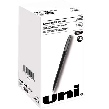 uni Roller Ball Stick Pens, 0.5 mm Micro Tip, Black, Pack of 36