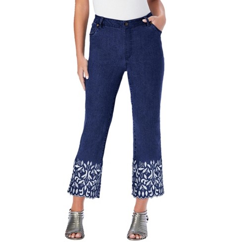 Roaman's Women's Plus Size Straight-leg Embroidered Jeans - 12 W, Blue :  Target