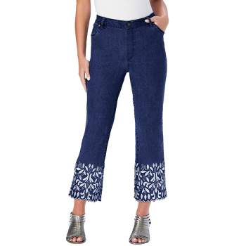 Roaman's Women's Plus Size Straight-Leg Embroidered Jeans