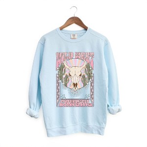Simply Sage Market Women's Garment Dyed Graphic Sweatshirt Wild West Cowgirl - 1 of 3