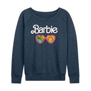 Women's - Barbie - Seeing Sunsets & Palm Trees Through Sunglasses Lightweight French Terry Wide Neck Long Sleeve Shirt - 1 of 4