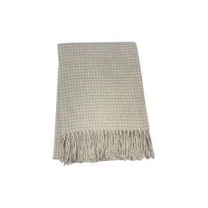 HomeRoots 50" X 67" Sand And Cream Cotton Blend Woven Plaid Throw Blanket with Fringe - 1 of 4