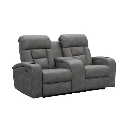 Wyola Triple Power Reclining Console, Grey Leather Loveseat Recliner
