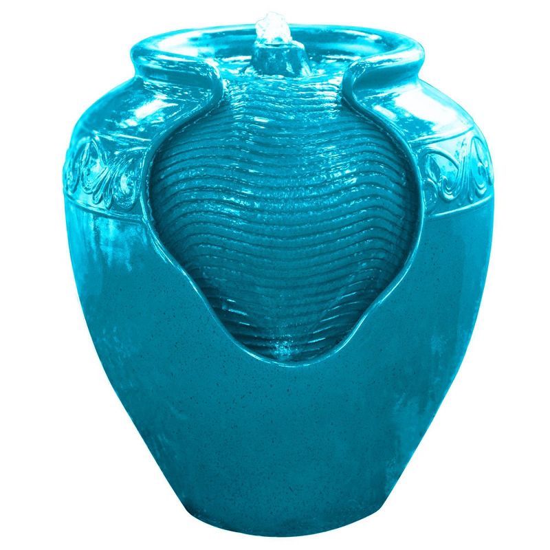 16.93&#34; Glazed Pot Outdoor Floor Fountain with LED Lights - Teal - Teamson Home, 1 of 10