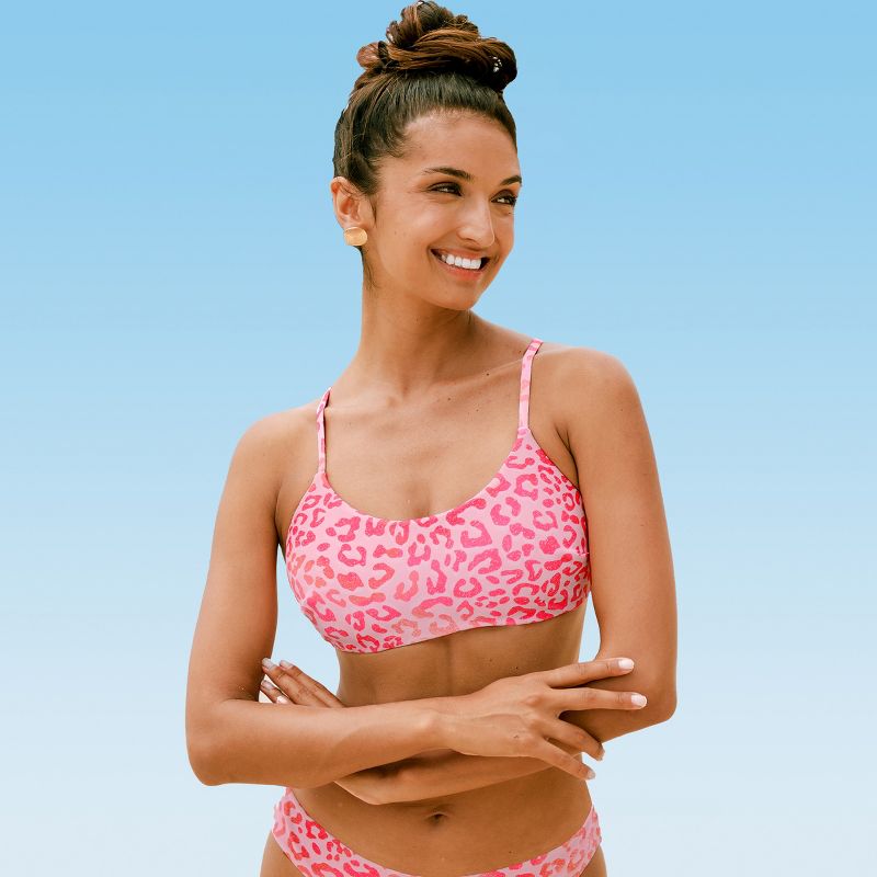 Women's Reversible Pink Leopard Back Tie Bikini Top Swimsuit - Cupshe, 1 of 9