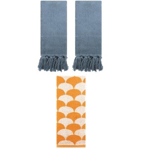 REGALWOVEN 3 Packs Geometric and Solid Absorbent Soft Cotton Hand Towel Set - 1 of 4