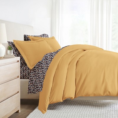 8PC Complete Bedding, Solid Duvet Cover, White Comforter and Patterned Sheet Set - Becky Cameron
