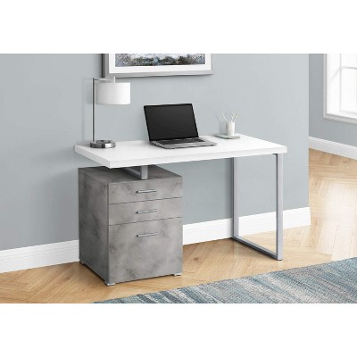 Modern White Concrete 48" Computer Desk with Filing Cabinet
