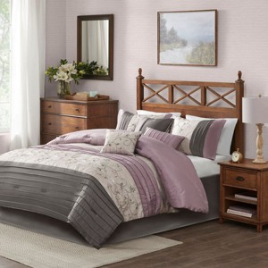 Sapphtopaz 7 Piece Bedding Comforter Sets Farmhouse Style Piecing Pleating and Flowers Embroidery Design Reversible Quilt Set - 1 of 4