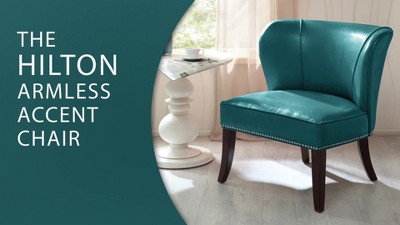 Peacock Blue Faux Leather Barrel Accent Chair with Wood Legs