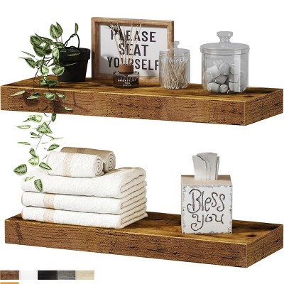 Bathroom Shelves Set Of 2, Wall Shelf For Toilet, Floating Shelves With 16 Inch-Cuddlewood