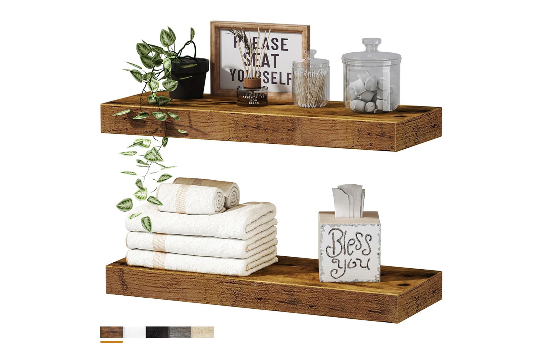 Bathroom Shelves Set Of 2, Wall Shelf For Toilet, Floating Shelves With 16 Inch Brown-Cuddlewood