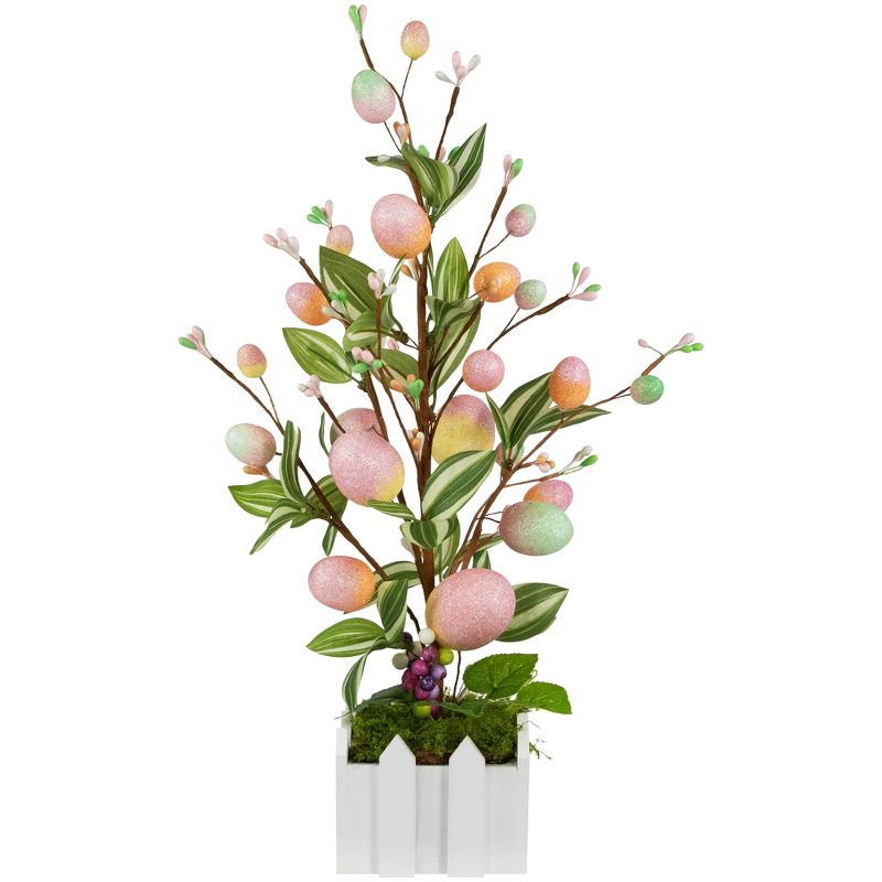 Northlight Artificial Potted Twig Tree with Easter Eggs - 18" - Pink, 1 of 9