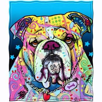 Dawhud Direct 50" x 60" Colorful Dean Russo Bulldog Fleece Throw Blanket for Women, Men and Kids