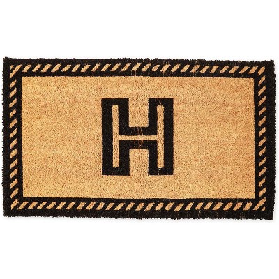 Monogrammed Door Mat with Letter H, Nonslip Coir Welcome Mat (17 x 30 Inches)