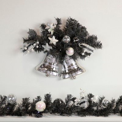 Pre-Lit Black Pine Artificial Christmas Garland with Ribbon and LED Lights