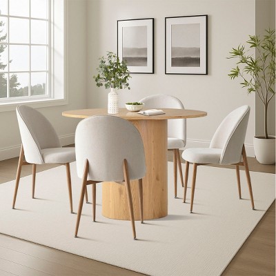 5-Piece Dining Set for Small Space,41.5" Pedestal Oak Dining Table with Upholstered Dining Chair Armless & Metal Leg for Dining Room-Tanpinhause