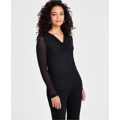bar III Womens Cowlneck Knit Blouse, Black, PP/PXS