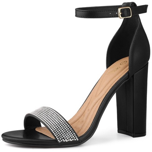 Women Black Strappy Chunky Heeled Sandals, Elegant Open Toe Ankle Sandals