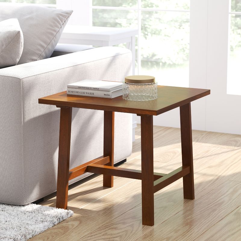 Merrick Lane Farmhouse Trestle End Table, Solid Wood Rustic Accent Table, 2 of 11